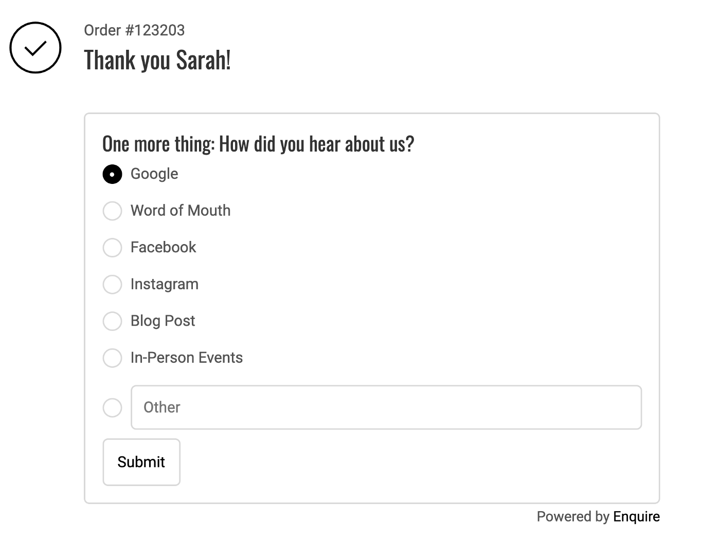 example of post-purchase survey