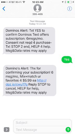 Dominos SMS example
