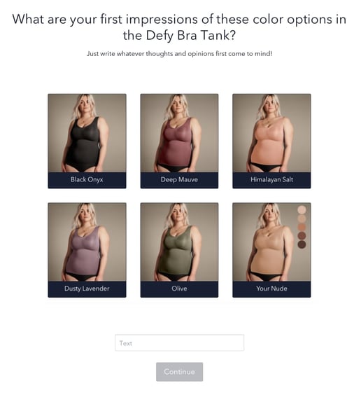 Evelyn and Bobbies online quiz that asks users to choose their favorite colour between six bras