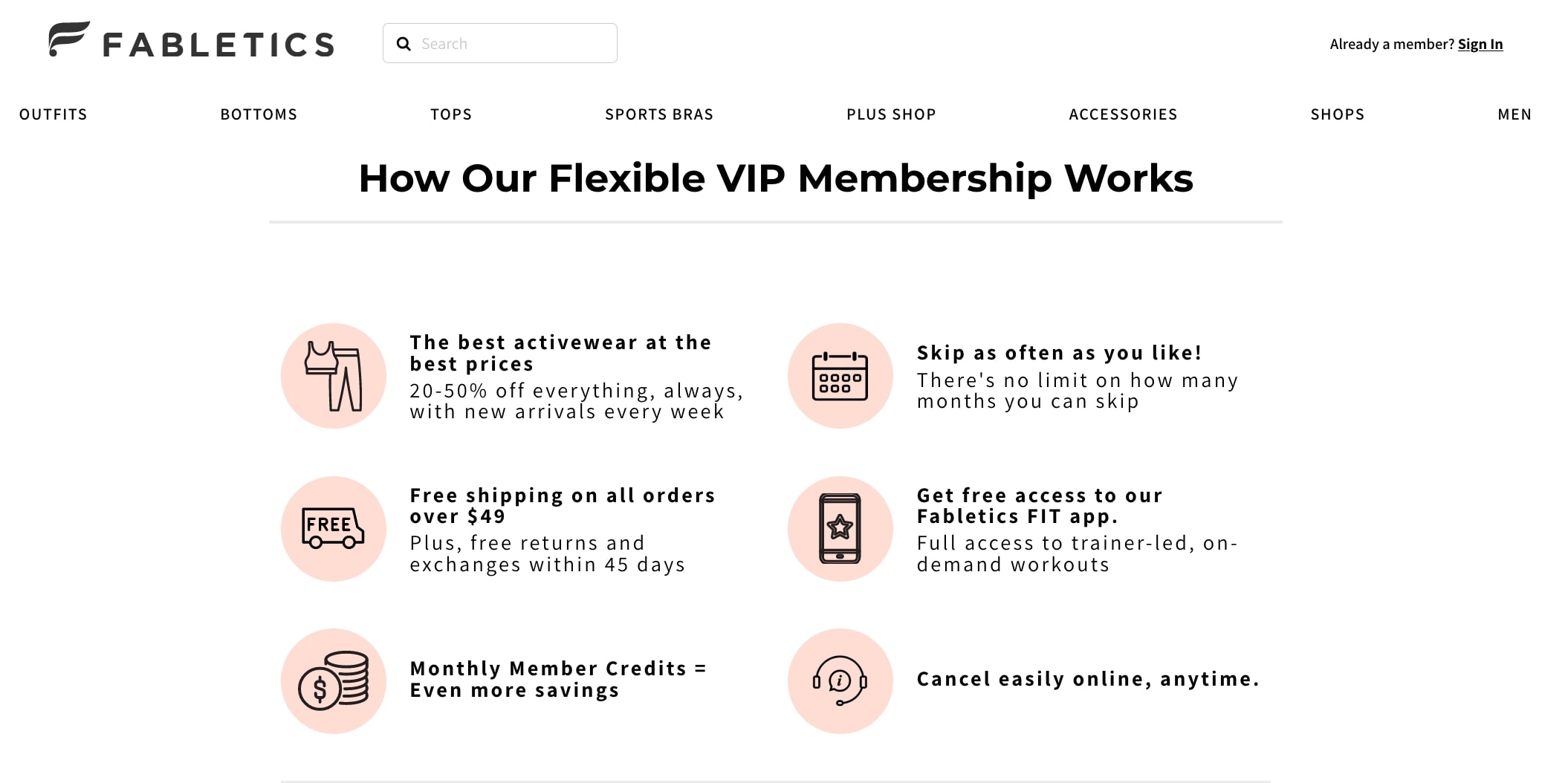 Fabletics info on their loyalty program