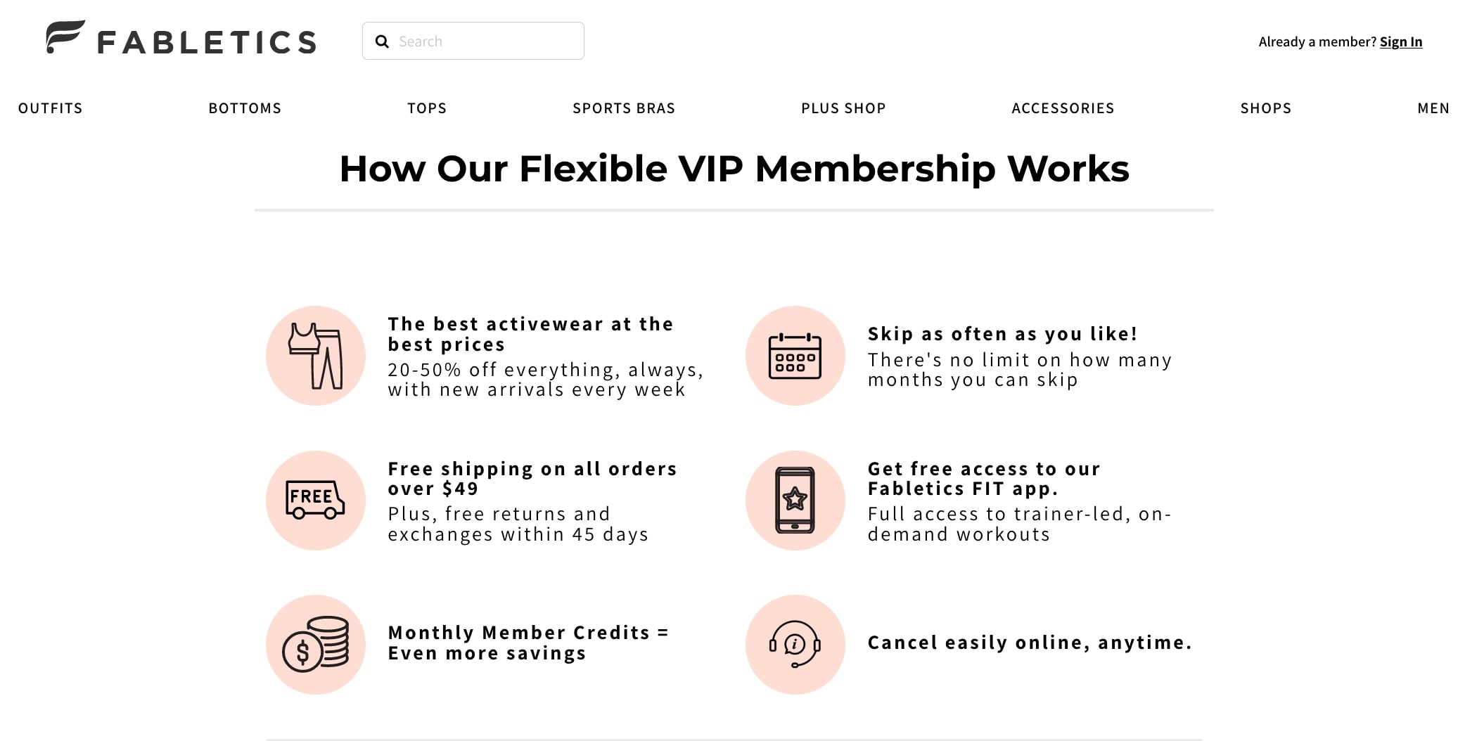 Fabletics info on their loyalty program