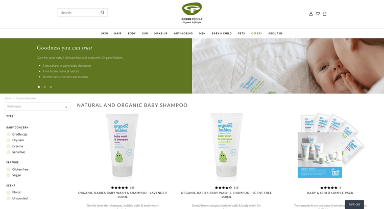 Green People Organic Lifestyle Website Product Page for Babies