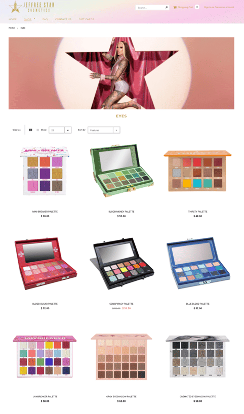 Jeffree Star Website Product Page Inspiration
