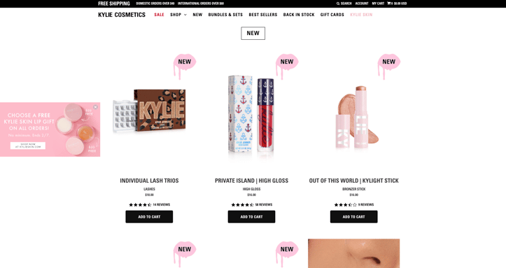 Kylie Cosmetics Website Product Page
