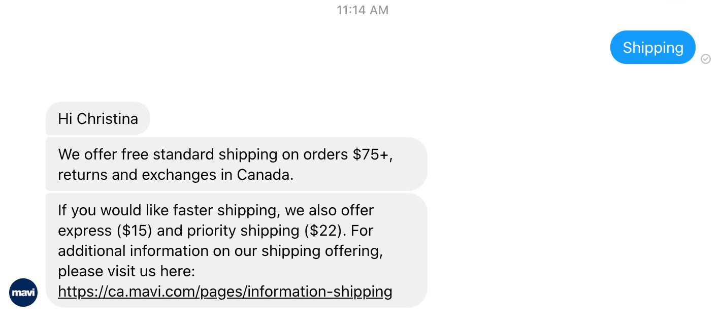 Mavi Jeans Shipping example