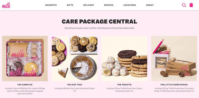 Milk bar Store homepage 2