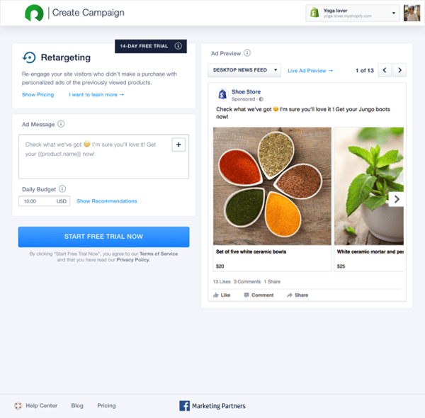 Retargetign — Start free trial