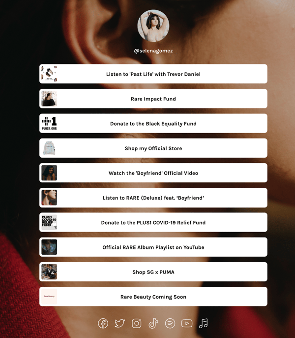 Selena Gomez Linktree account