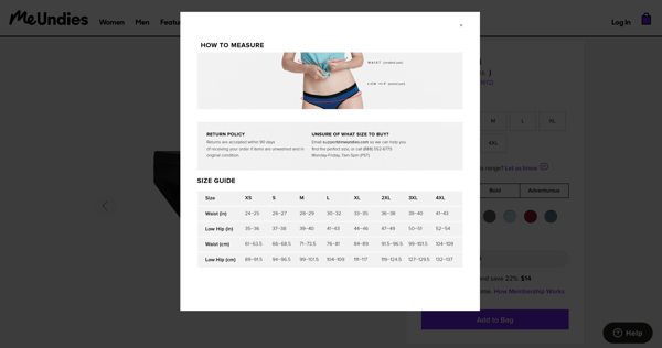 MeUndies size guide