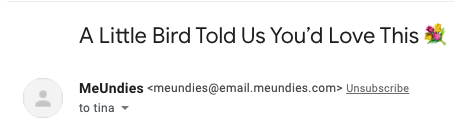 Subject line from meundies with product recommendation
