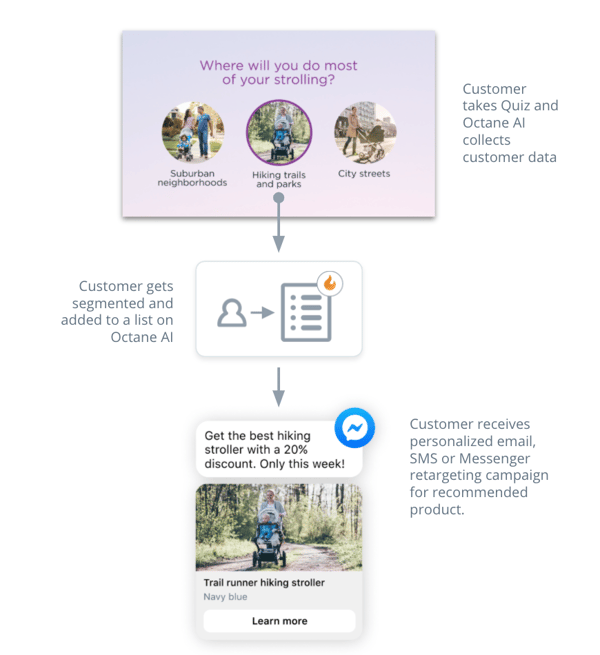 Example of how Octane AI collects data and segments for ad campaigns