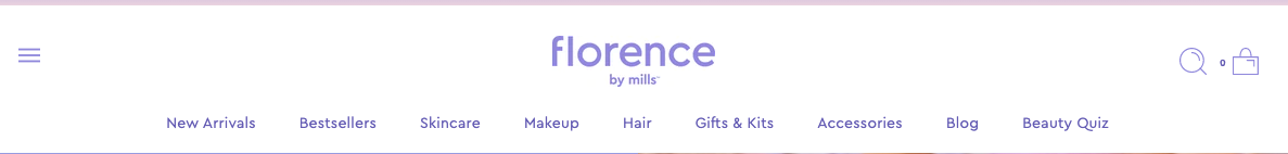florence by mills displays quiz in nav bar
