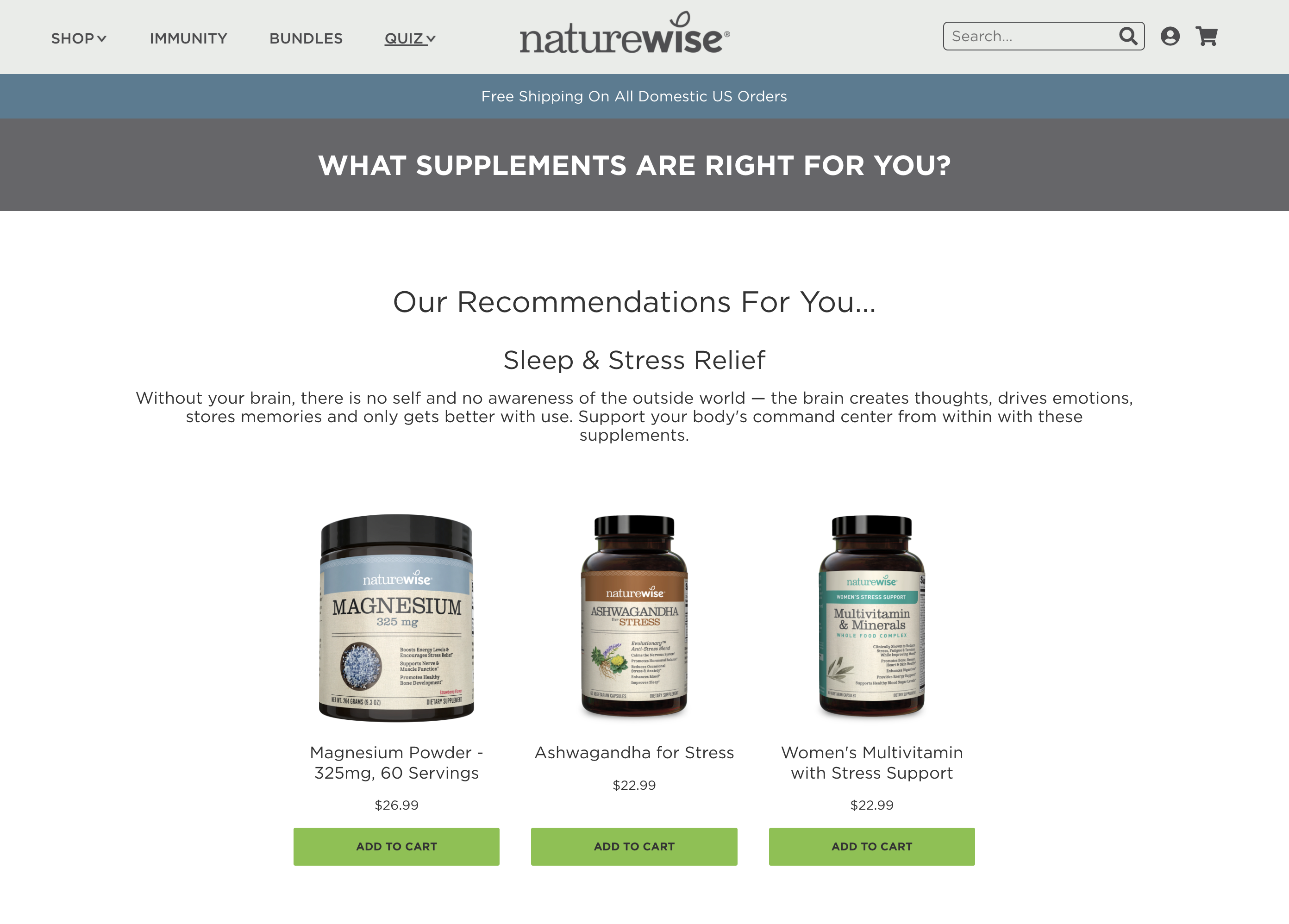 NatureWise product recommendation quiz example