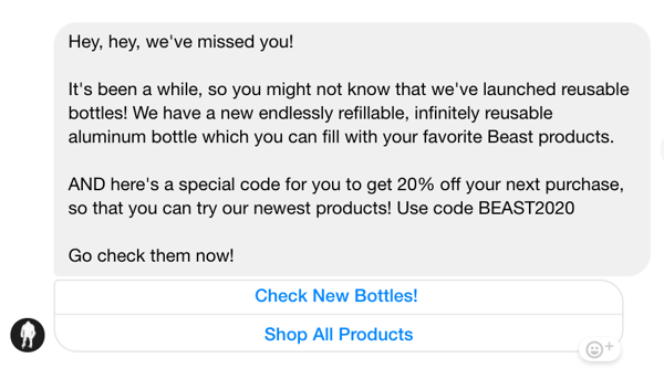 Beast win back messenger example