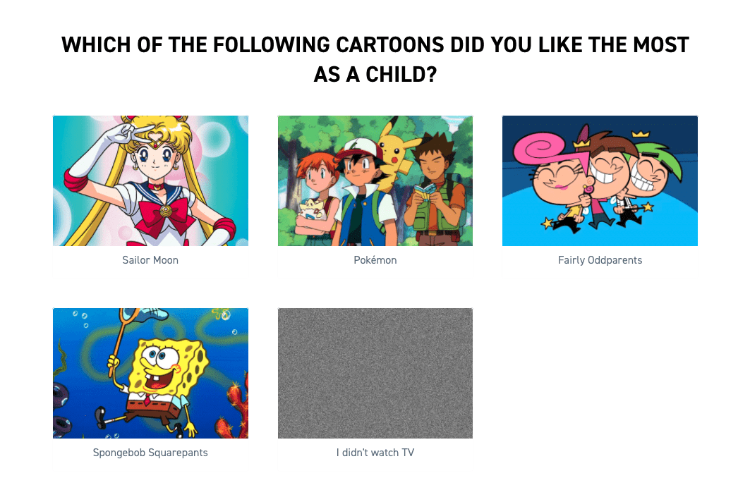 Screenshot of Doe Lashes quiz that asks customers what their favorite childhood TV show was