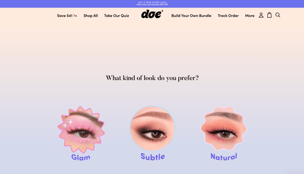 Screenshot of Doe Lashes' quiz