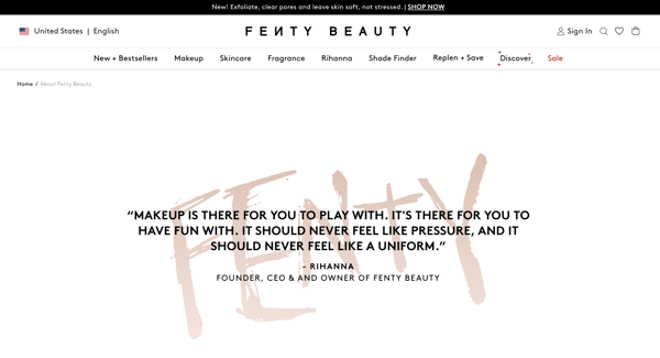 Screenshot of Fenty Beauty's mission statement