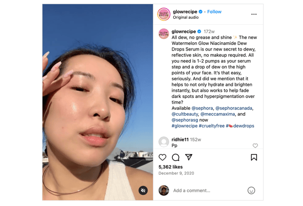 Screenshot of Glow Recipe's Instagram post