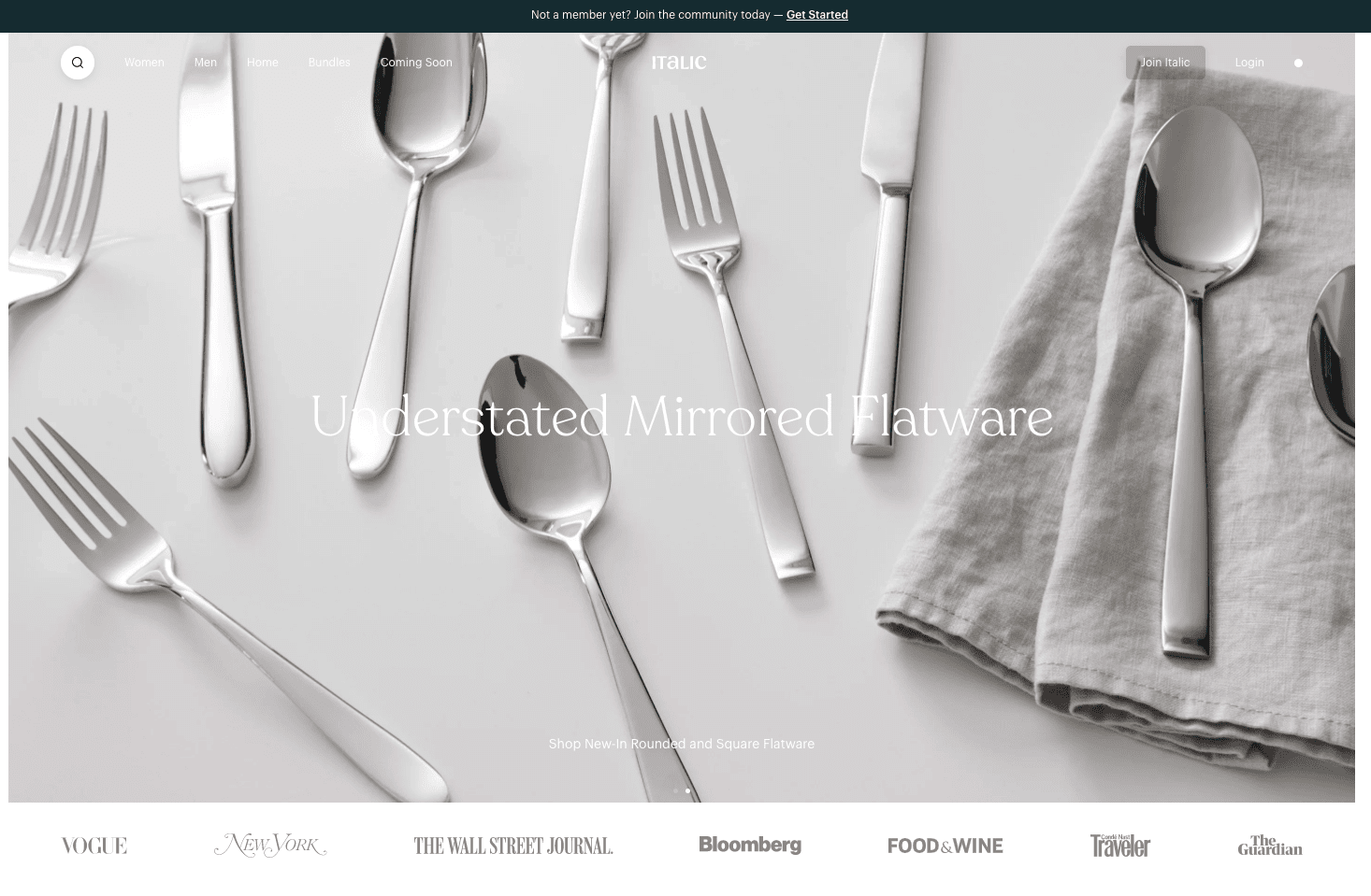 Screenshot of Italics homepage