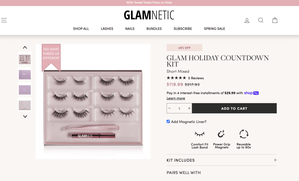 Screenshot of a value kit on Glamnetic's website