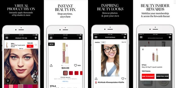 Screenshots of Sephora's mobile app