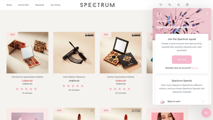 Spectrum Product Page example with Loyalty Program