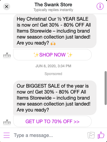 Swank Store Messenger Sale Example