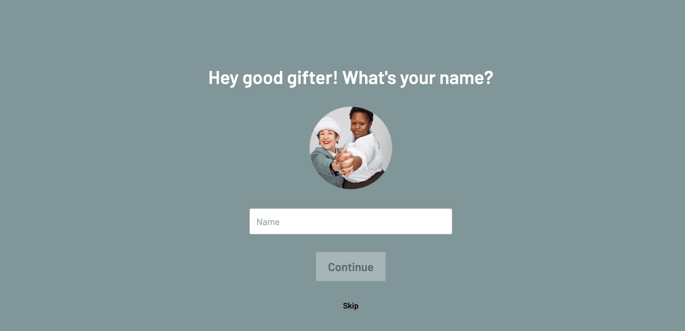 Universal Standards online quiz that asks the customer to share their name to continue.