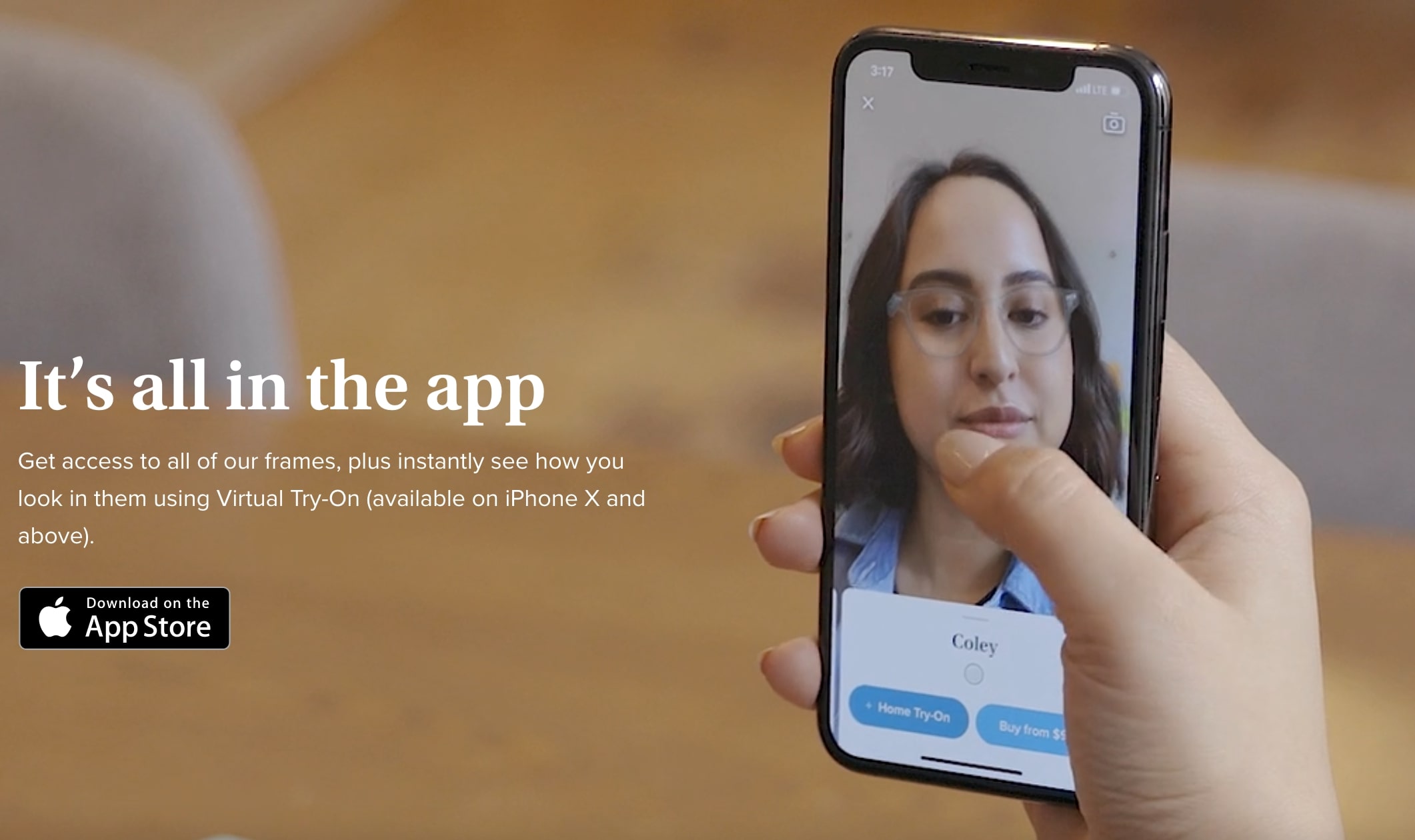 Warby Parker promotion about their virtual try-on in their app