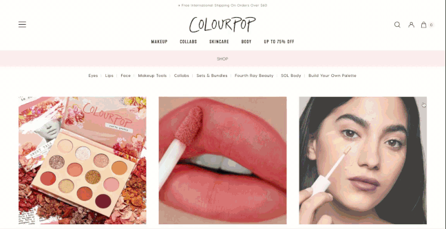 GIF of Colour Pop's website product page