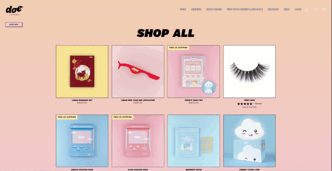 Doe Lashes GIF of website product page