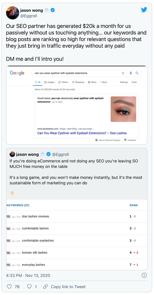 Jason Wong tweet about SEO