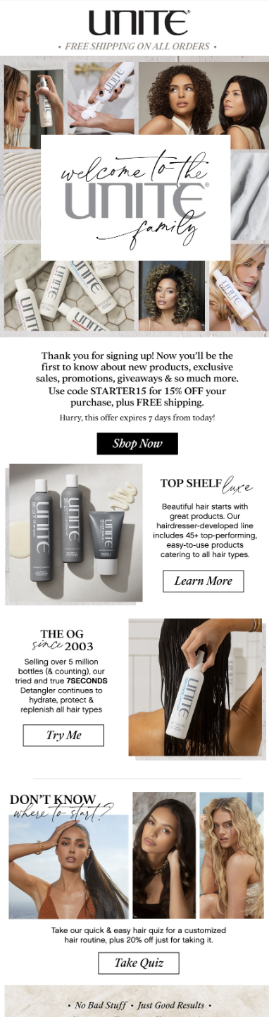 unite hair welcome email