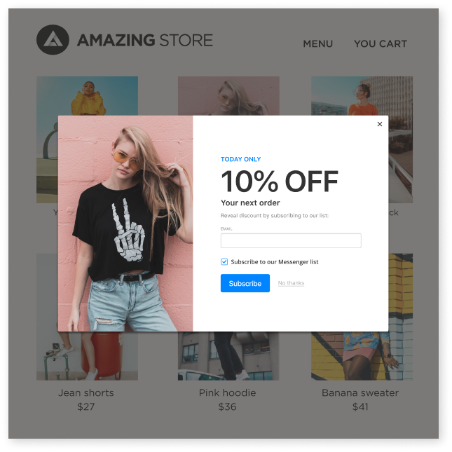 Welcome popup on store