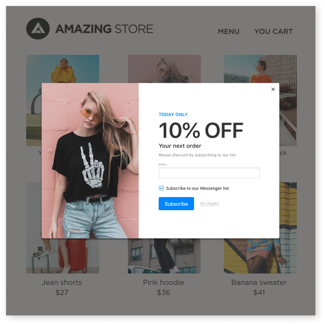 Welcome popup on store