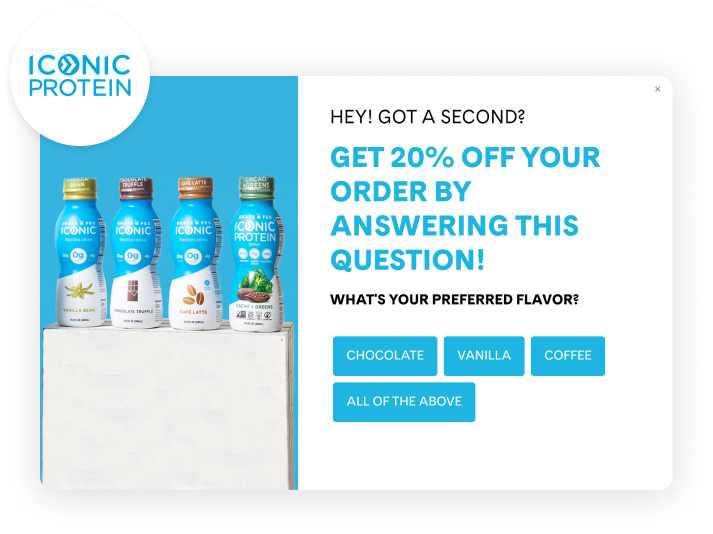 Iconic Protein conversational pop-up example