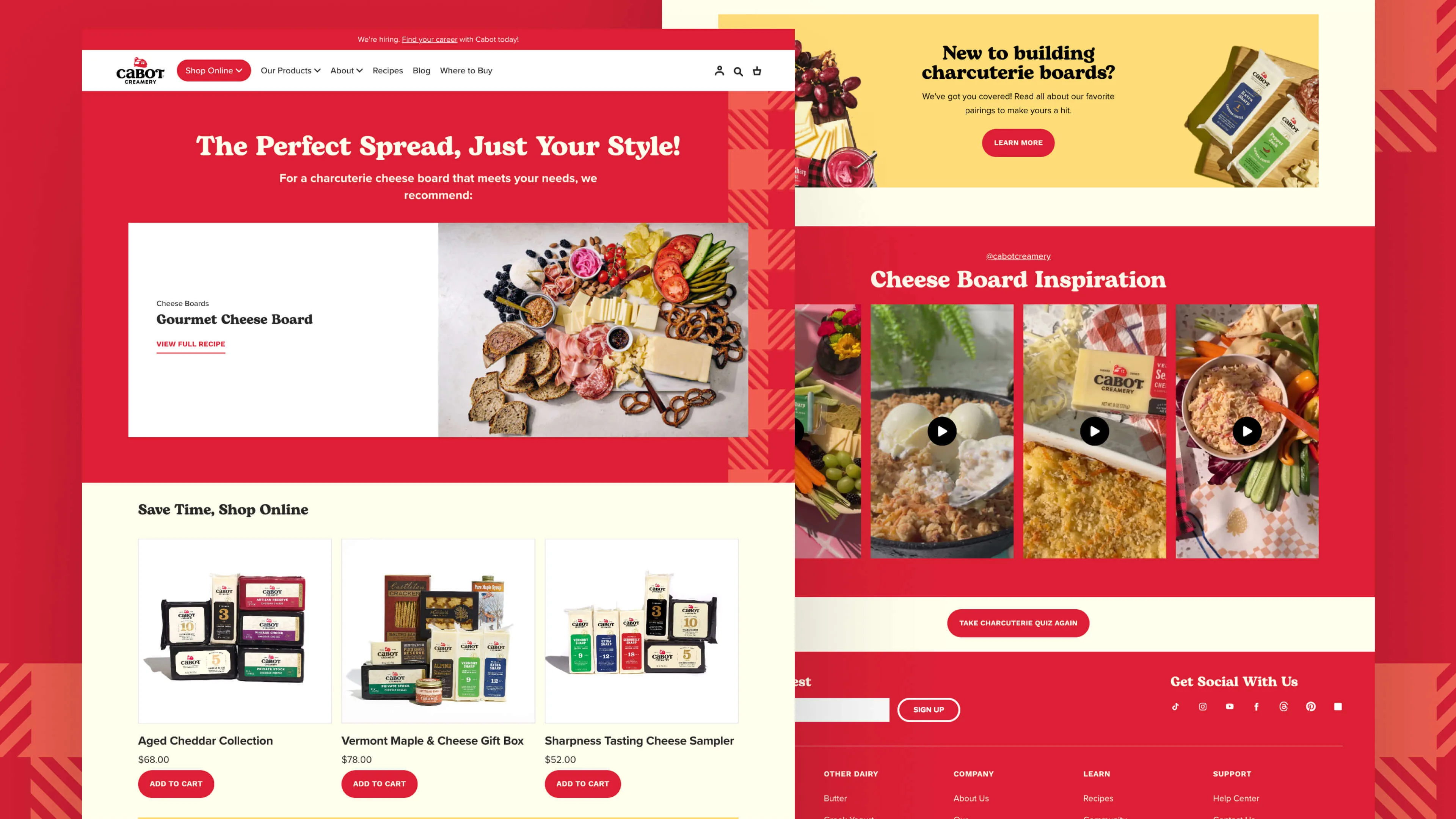 Cabot Creamery website experience powered by the charcuterie board quiz